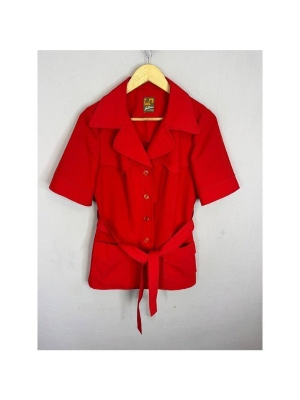 Vintage 70s Lee Parker Red Safari Jacket Short Sleeve Belted Union Made Canada